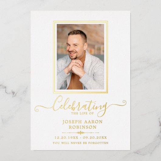 Simple Photo Memorial Order Of Service Program 箔招待状 (正面)