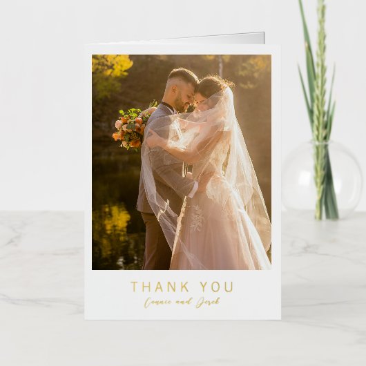 Simple Photo Modern Wedding Foil Thank You Card 箔グリーティングカード (正面)