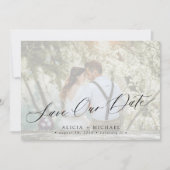 Simple photo overlay elegant script wedding セーブザデート (正面)