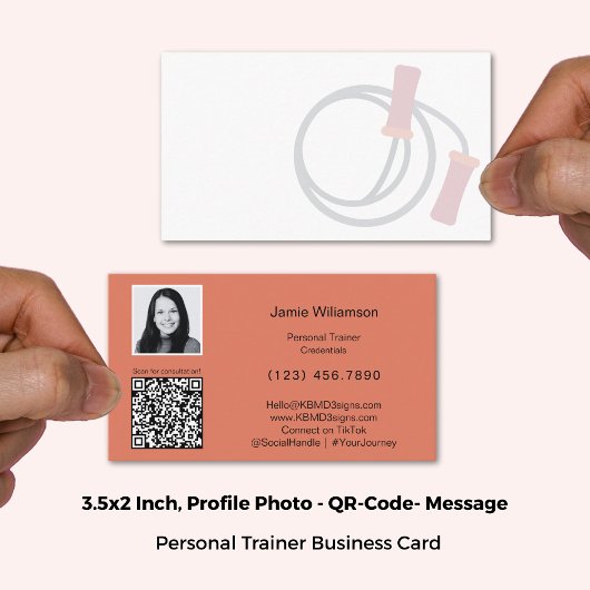 Simple Photo QR Code Personal Message Orange White 名刺