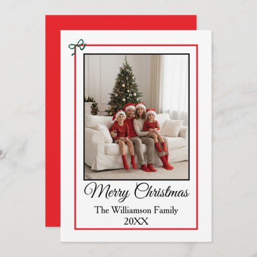 Simple Photo Red, Green, and Black Merry Christmas シーズンカード (正面/裏面)