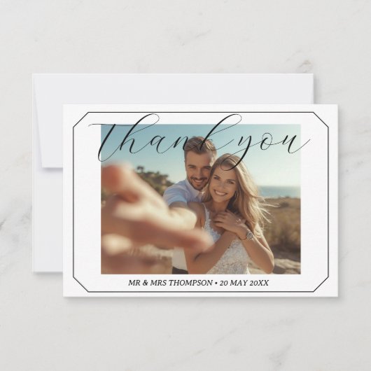 Simple Photo Wedding Thank you Card Modern Couple  招待状 (正面)