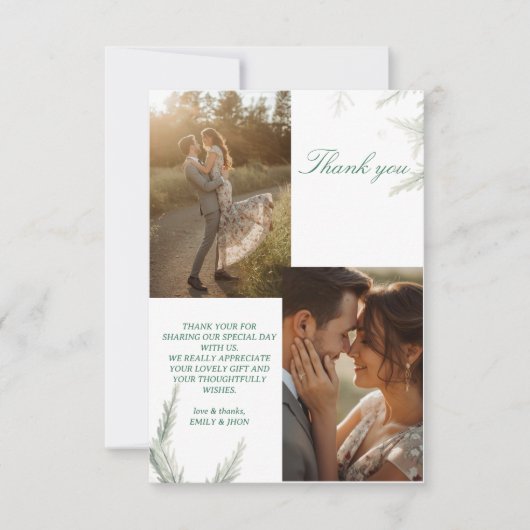 Simple Photo Wedding Thank you Card Modern Couple  招待状 (正面)