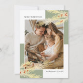 Simple Pine Branches Gold & Green Photo Christmas シーズンカード (正面)