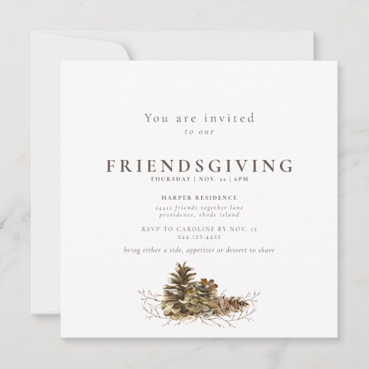 Simple Pine Cone Friendsgiving ii Invitation 招待状 (正面)