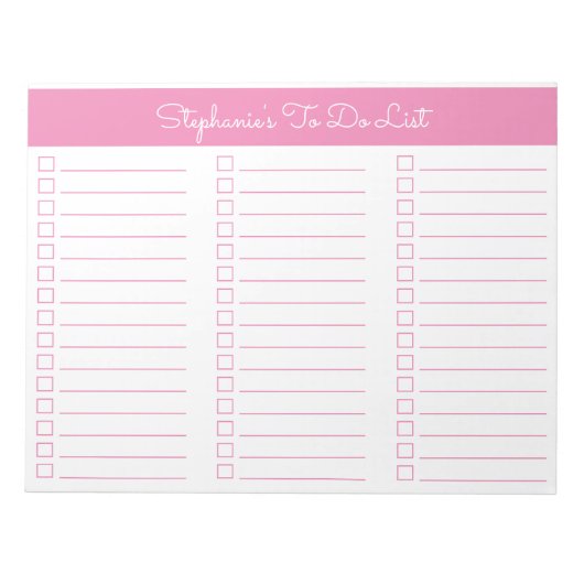 Simple Pink 8.5x11 Three Column Checklist ノートパッド (正面)