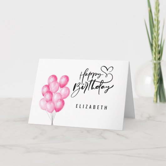 Simple Pink Balloons Birthday Card for Girlfriend シーズンカード (正面)