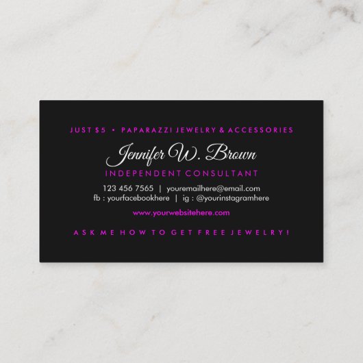 Simple Pink Black Jewelry Custom Logo 名刺 (裏面)