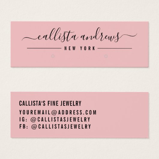 Simple Pink Black Script Earring Display Card (正面&裏面)