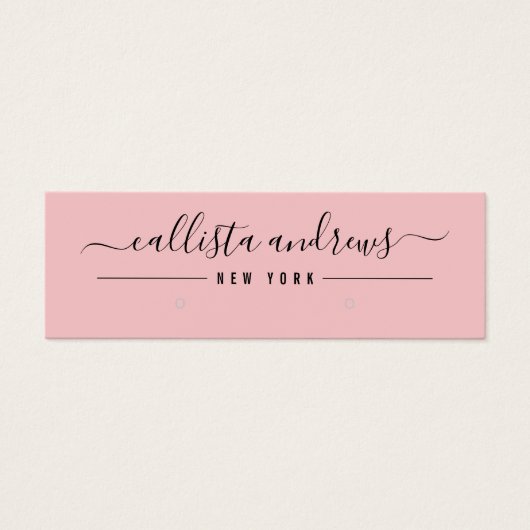 Simple Pink Black Script Earring Display Card (正面)