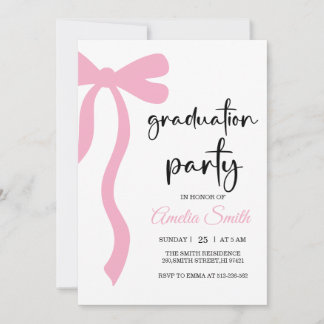 Simple  Pink  Bow graduation party invitation 招待状
