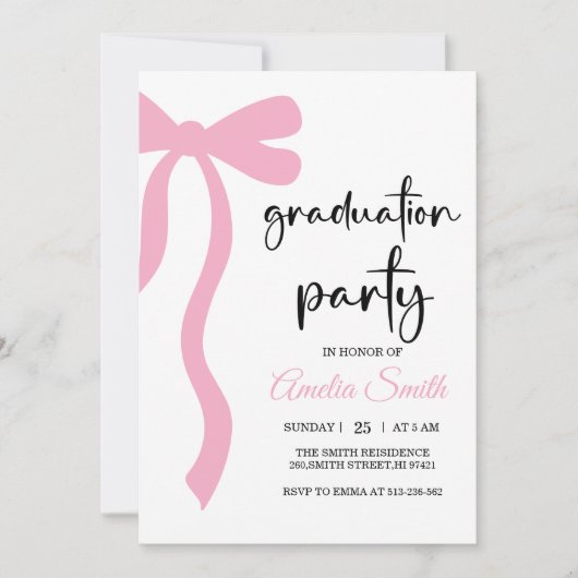 Simple Pink Bow graduation party invitation 招待状 (正面)