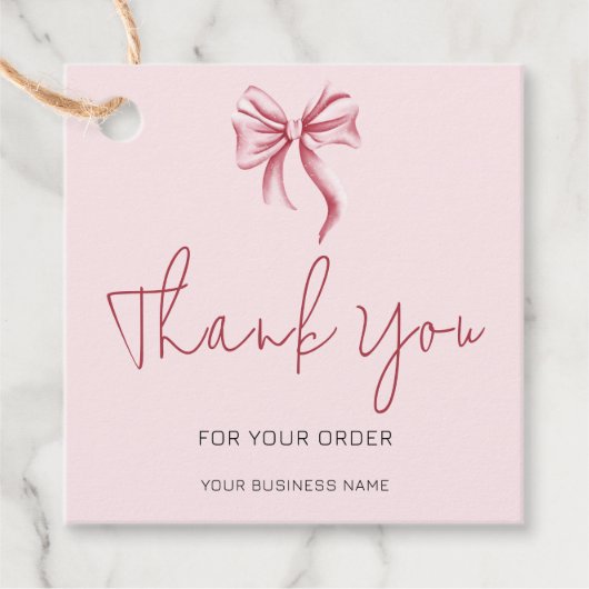 Simple Pink Bow Script Thank You Business フェイバータグ (正面)