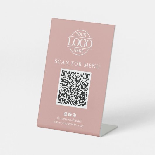 Simple Pink Business Logo Contactles QR Code Menu 台座サイン (正面)