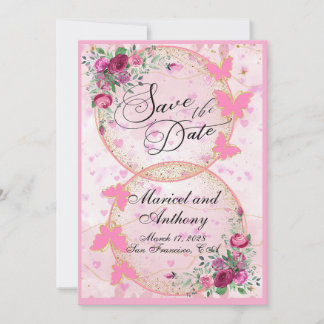 Simple Pink Butterflies theme Save the Date セーブザデート