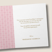 Simple Pink Cross First Holy Communion Folded  サンキューカード