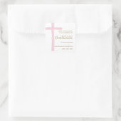 Simple Pink Cross First Holy Communion Thank You スクエアシール (バッグ)