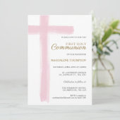 Simple Pink Cross Girl First Holy Communion 招待状 (スタンド正面)