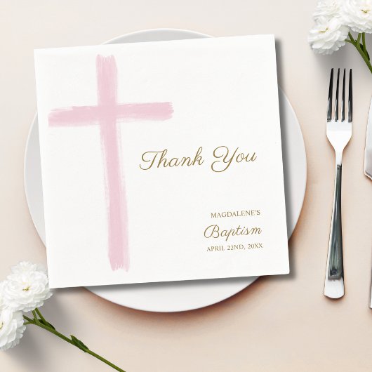 Simple Pink Cross Thank You Baptism  スタンダードカクテルナプキン