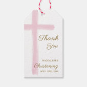 Simple Pink Cross Thank You Christening Baptism ギフトタグ (正面)