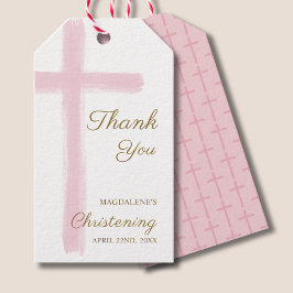 Simple Pink Cross Thank You Christening Baptism ギフトタグ