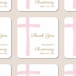 Simple Pink Cross Thank You Christening Baptism スクエアシール