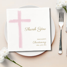 Simple Pink Cross Thank You Christening Baptism スタンダードカクテルナプキン
