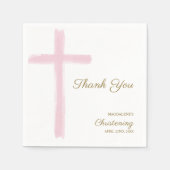 Simple Pink Cross Thank You Christening Baptism  スタンダードカクテルナプキン (正面)