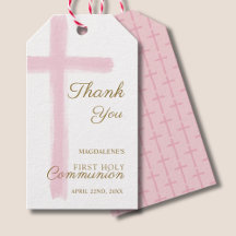 Simple Pink Cross Thank You First Holy Communion