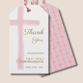 Simple Pink Cross Thank You First Holy Communion ギフトタグ