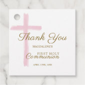Simple Pink Cross Thank You First Holy Communion フェイバータグ (正面)