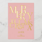 Simple Pink Elegant Minimalist Merry Christmas 箔シーズンカード (正面)