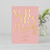 Simple Pink Elegant Minimalist Merry Christmas 箔シーズンカード (立ち正面)