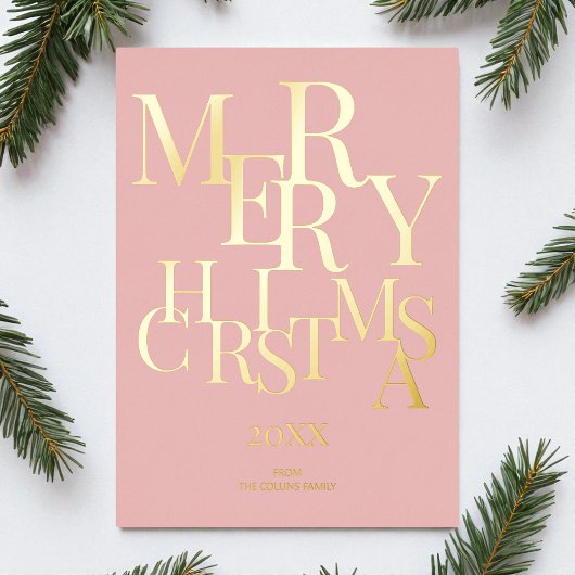 Simple Pink Elegant Minimalist Merry Christmas 箔シーズンカード