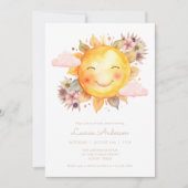 Simple Pink Floral Boho Sunshine Baby Shower 招待状 (正面)