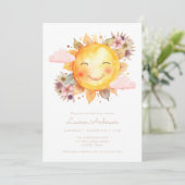 Simple Pink Floral Boho Sunshine Baby Shower 招待状 (スタンド正面)