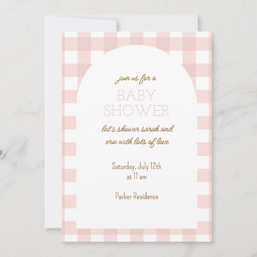 Simple Pink Gingham Baby Shower Invitation 招待状 (正面)
