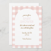 Simple Pink Gingham Baby Shower Invitation 招待状 (正面/裏面)