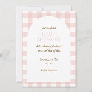 Simple Pink Gingham Baby Shower Invitation 招待状