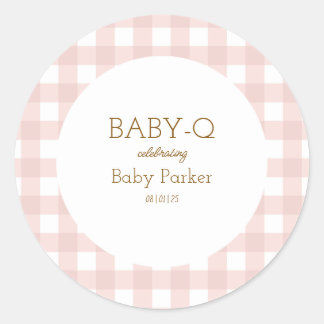 Simple Pink Gingham Baby Shower Sticker ラウンドシール