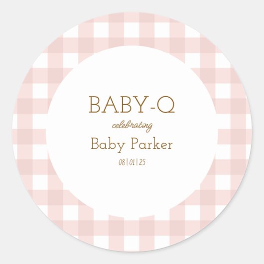 Simple Pink Gingham Baby Shower Sticker ラウンドシール (正面)