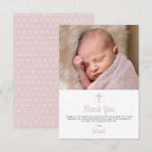 Simple Pink Girl Baptism Christening Photo サンキューカード (正面/裏面)