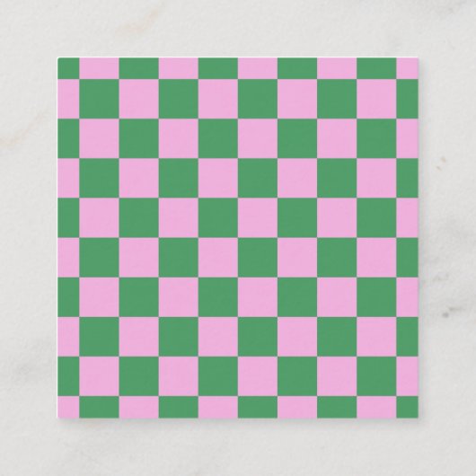 Simple Pink Green Checkerboard Your Logo Custom スクエア名刺 (裏面)
