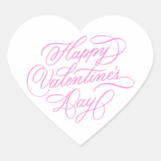 Simple Pink Happy Valentines Day Calligraphy ハートシール