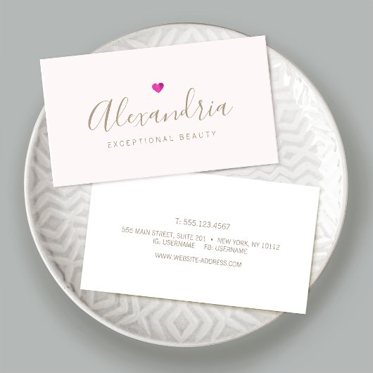 Simple  Pink Heart Handwritten Script Calligraphy 名刺