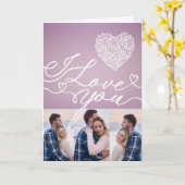 Simple Pink Heart I Love You Photo Collage カード (黄色い花)