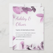 Simple Pink Leaves White Greenery Wedding 招待状 (正面)