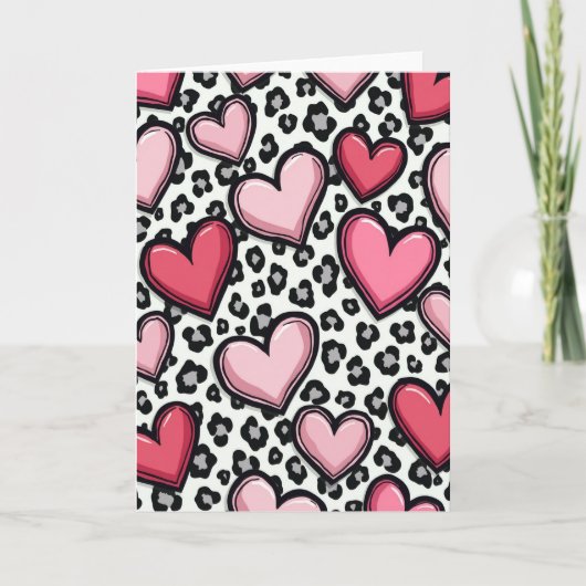 Simple Pink Leopard Hearts Card カード (正面)