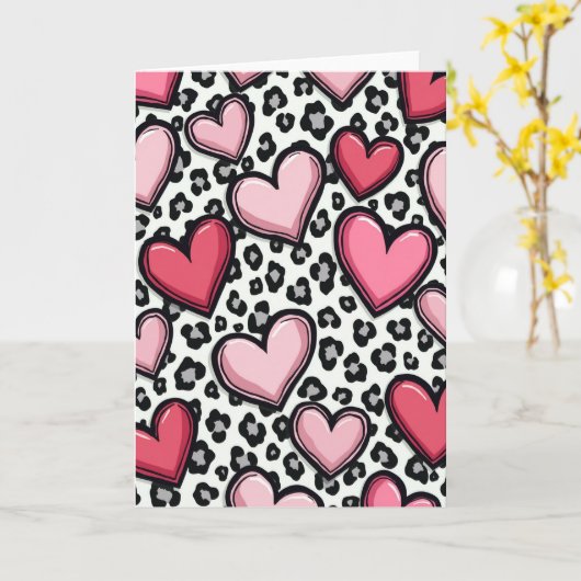 Simple Pink Leopard Hearts Card カード (黄色い花)