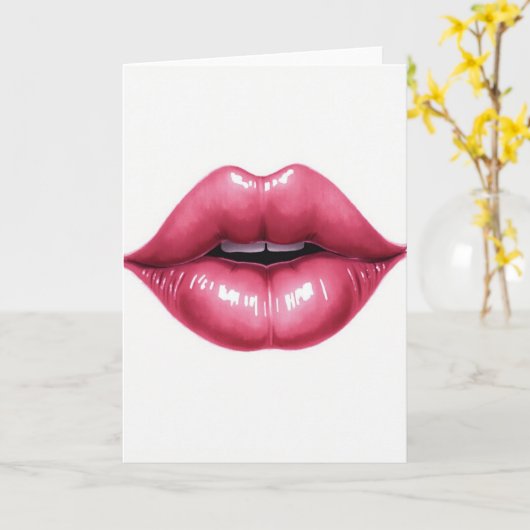 Simple Pink Lips Kiss Card カード (黄色い花)